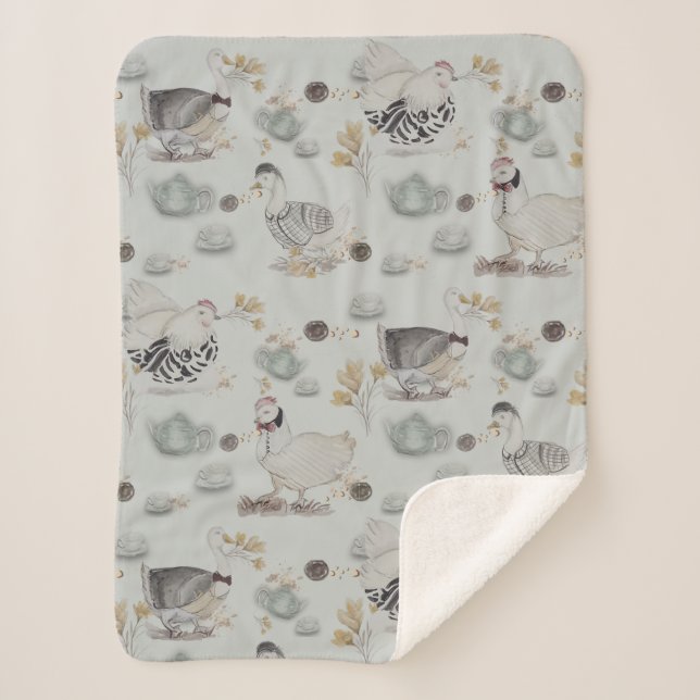 Couverture Sherpa Canards de Haute Couture et poulets bébé (Devant)