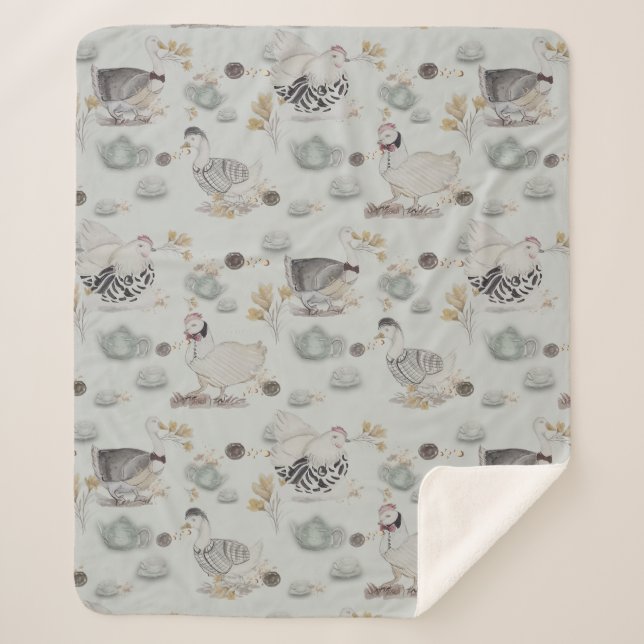 Couverture Sherpa Canards de Haute Couture et poulets bébé (Devant)