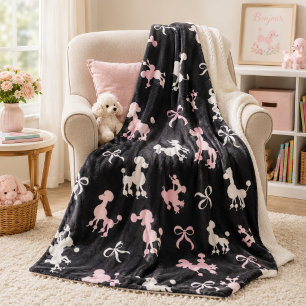 Couverture Sherpa Caniches fantaisie rose et noir