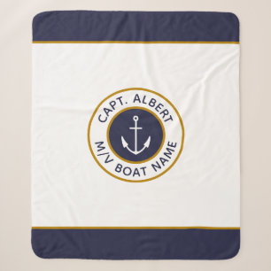 Couverture Sherpa Capitaine Votre Nom Ancre Bleue Blanche Sherpa Bla
