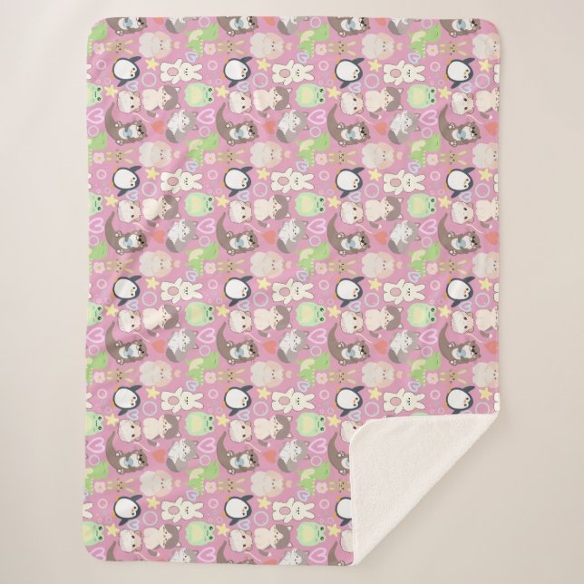 Couverture Sherpa Caractères de dessin mignon motif L Pink BG (Devant)