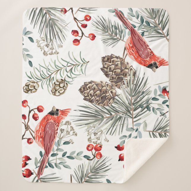 Couverture Sherpa Cardinal Birds Noël Motif Vintage (Devant)