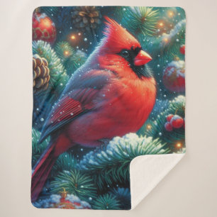 Couverture Sherpa Cardinal de Noël/hiver