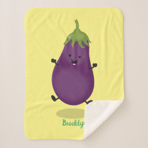Couverture Sherpa Caricature d'aubergine d'aubergine joliment heureu