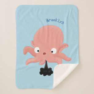 Couverture Sherpa Caricature de bébé pieuvre rose mignonne humour
