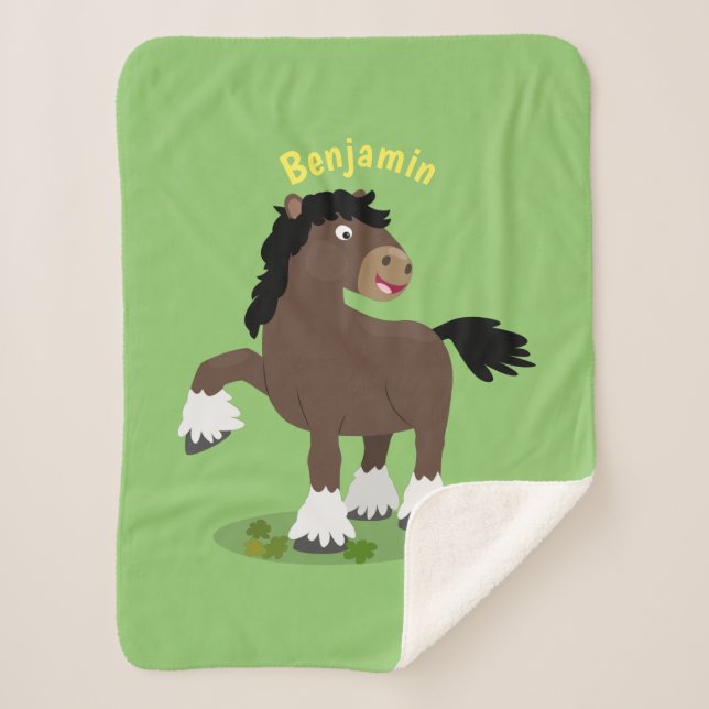 Couverture Sherpa Caricature de cheval de trait de Cute Clydesdale (Devant)