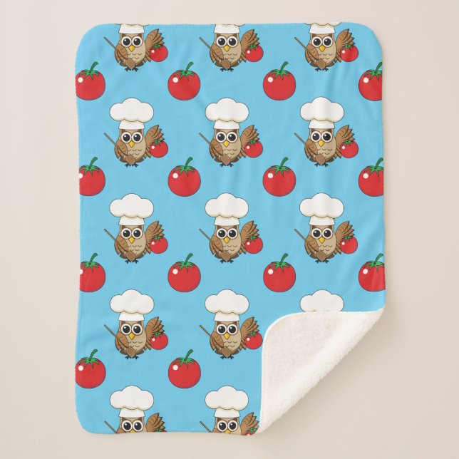 Couverture Sherpa Caricature de Chouette à Cuisine mignonne (Devant)