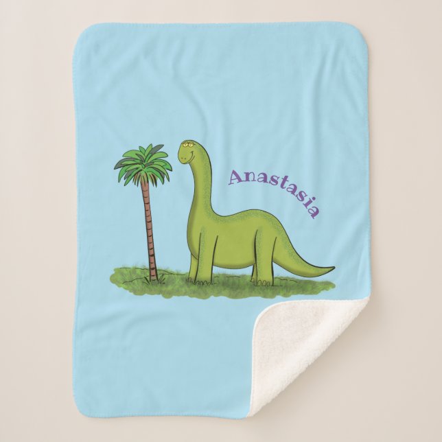 Couverture Sherpa Caricature de dinosaure de brontosaurus vert migno (Devant)