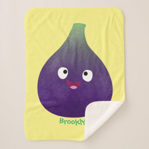Couverture Sherpa Caricature de fruits mauve joyeux aux figues