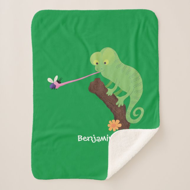 Couverture Sherpa Caricature de lézard de caméléon vert joyeux (Devant)