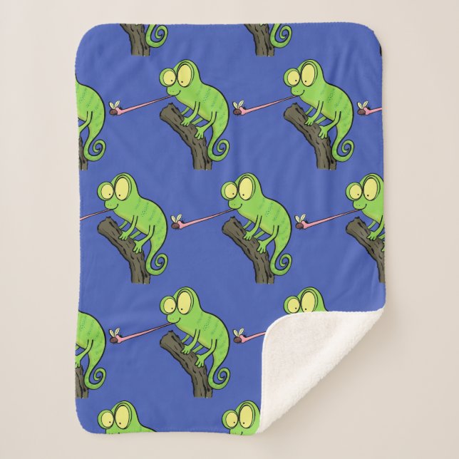 Couverture Sherpa Caricature de lézard de caméléon vert joyeux (Devant)