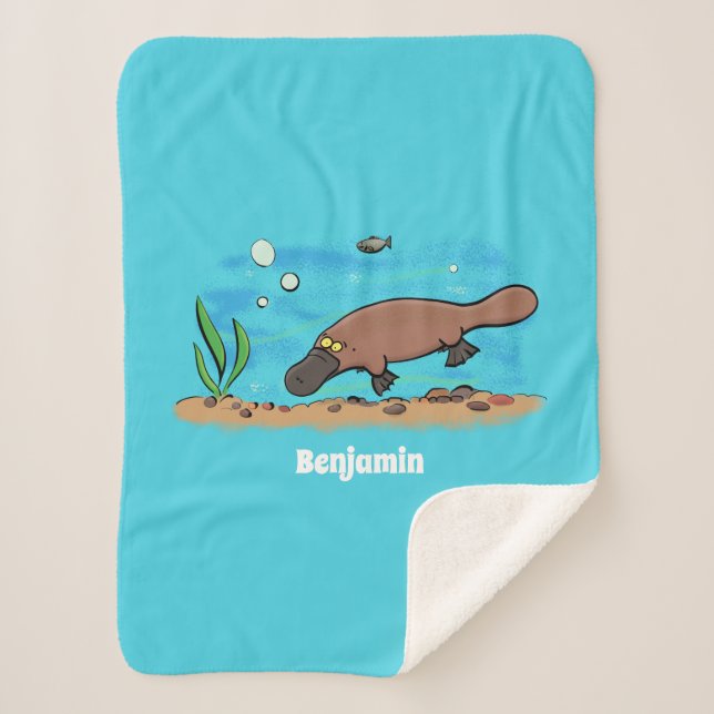 Couverture Sherpa Caricature de natation de Cute platypus (Devant)
