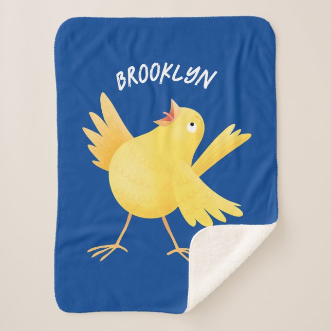 Couverture Sherpa Caricature d'oiseau canari jaune chantant mignon (Devant)