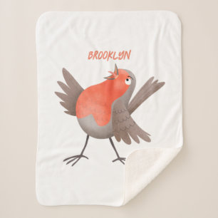 Couverture Sherpa Caricature d'oiseau rouge chantant mignon