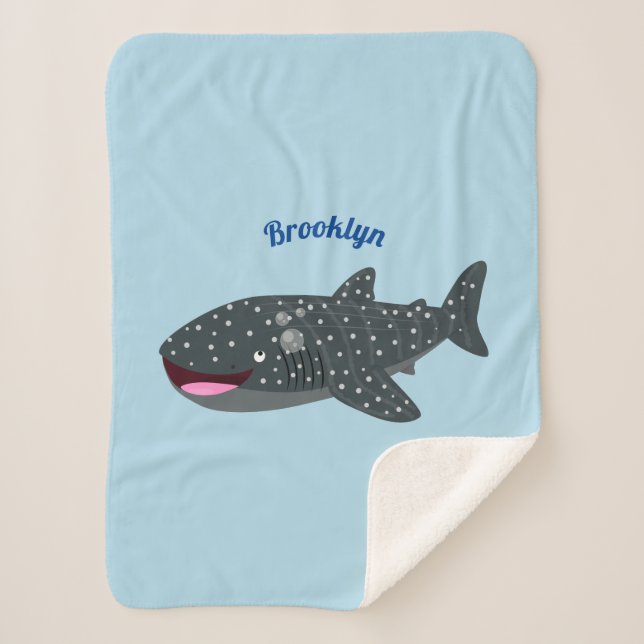 Couverture Sherpa Caricature joli requin baleine joyeux (Devant)