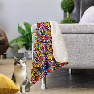 Couverture Sherpa Carnival Cat Mosaic - nom propre sur joyeux S