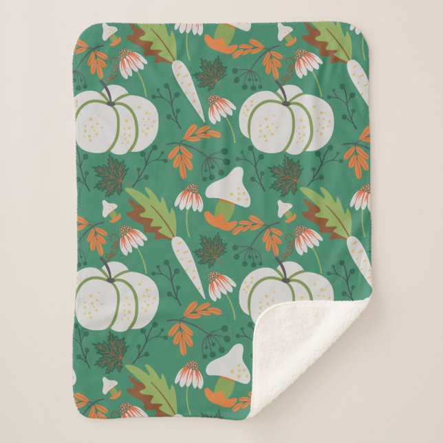 Couverture Sherpa Carottes et champignons motifs sans soudure citrou (Devant)