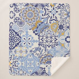 Couverture Sherpa Carreaux azulejos patchwork. Paquet incolore