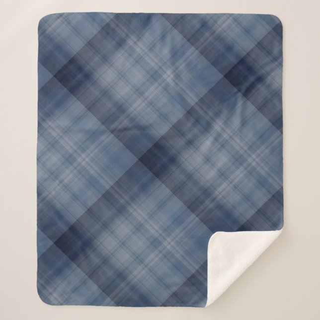 Couverture Sherpa Carreaux bleu ciel profond (Devant)