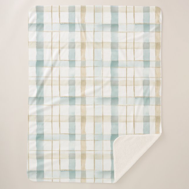 Couverture Sherpa Carreaux Bleu Crème Blanc (Devant)
