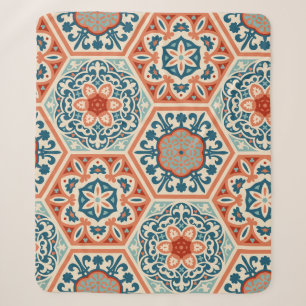 Couverture Sherpa Carreaux de céramique hexagone à motifs décorés,