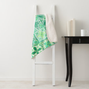 Couverture Sherpa Carreaux décorés en vert et blanc