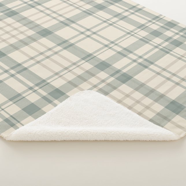 Couverture Sherpa Carreaux Vert Beige Neutre (3/4)