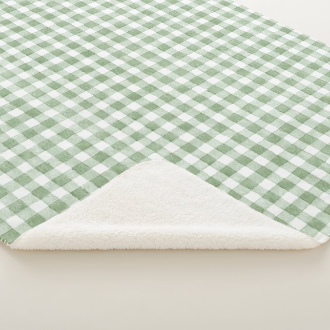 Couverture Sherpa Carreaux Vert Crème Blanc  (3/4)