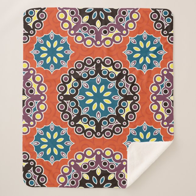 Couverture Sherpa Carrelage arabe, motif patchwork vintage. (Devant)