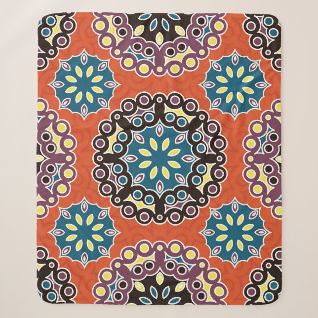 Couverture Sherpa Carrelage arabe, motif patchwork vintage. (Devant)
