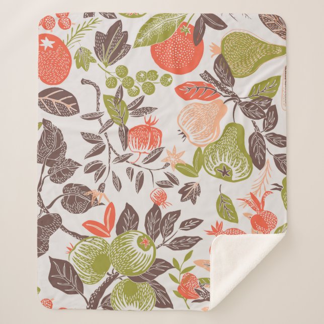 Couverture Sherpa Carrelage décoratif aux fruits d'automne. (Devant)