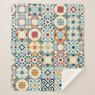 Couverture Sherpa Carrelage marocain, motif sans couture colorée.