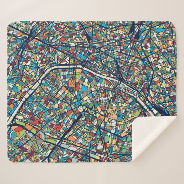 Couverture Sherpa Carte colorée de Paris France | (Devant (Horizontal))