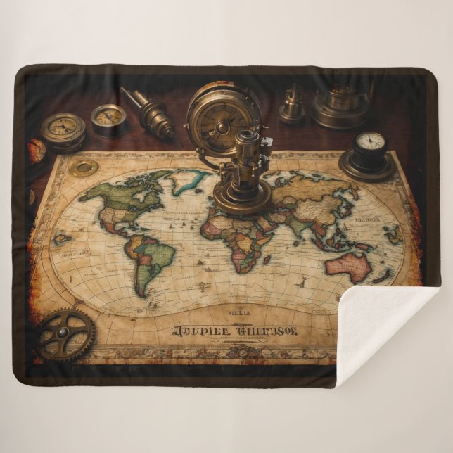 Couverture Sherpa Carte du monde Steampunk Olde (Devant (Horizontal))