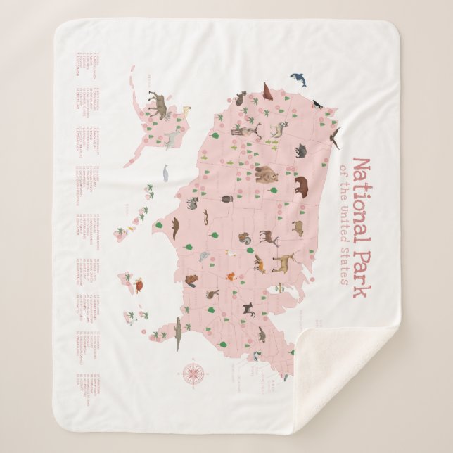 Couverture Sherpa Carte du parc national Pink Adventure Woodland Nur (Devant)