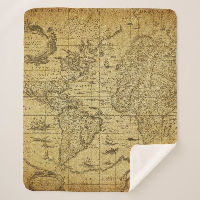 Couverture Sherpa Carte vintage du monde 1635 (Devant)