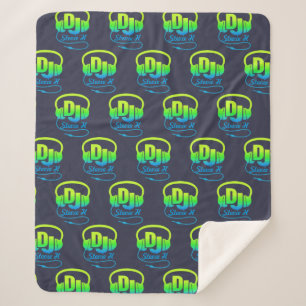 Couverture Sherpa Casques DJ nom personnalisé bleu vert musique amou