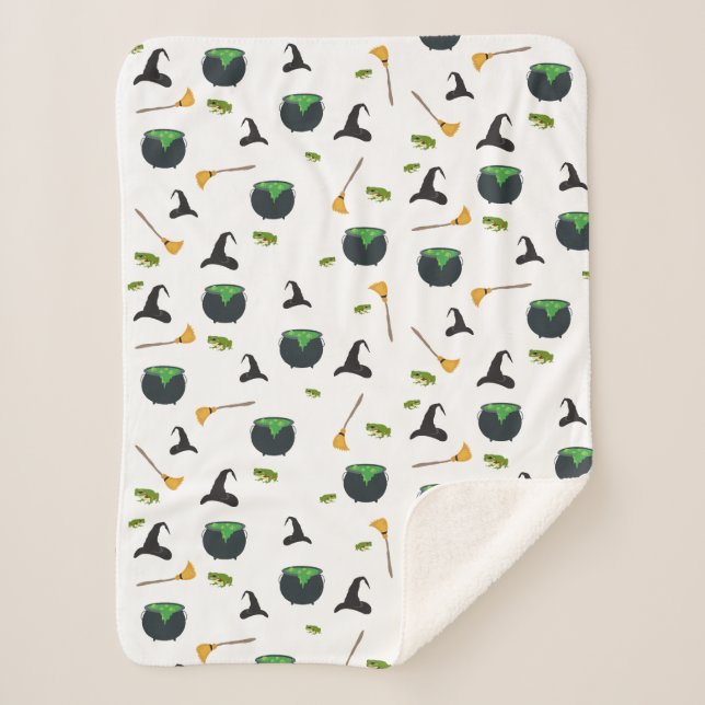 Couverture Sherpa Casquette de sorcière Broom Caldron Motif Hallowee (Devant)