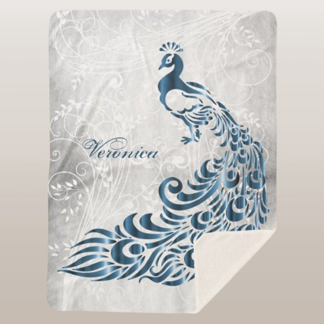 Couverture Sherpa Casquette Sherpa personnalisée (Blue Peacock Personalized Sherpa Blanket)