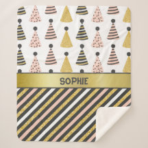 Casquettes et rayures d'anniversaire rose et gris