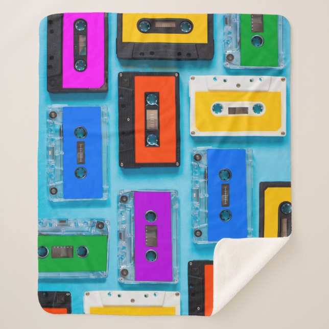 Couverture Sherpa Cassette Rétro : Collection Arrière - plan Bleue (Devant)