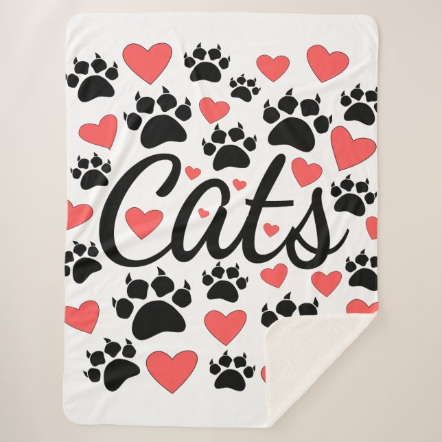 Couverture Sherpa Cat Paws Claws Et Red Hearts (Devant)