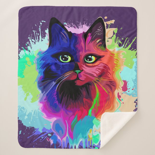 Couverture Sherpa Cat Trippy Psychedelic Pop Art (Devant)