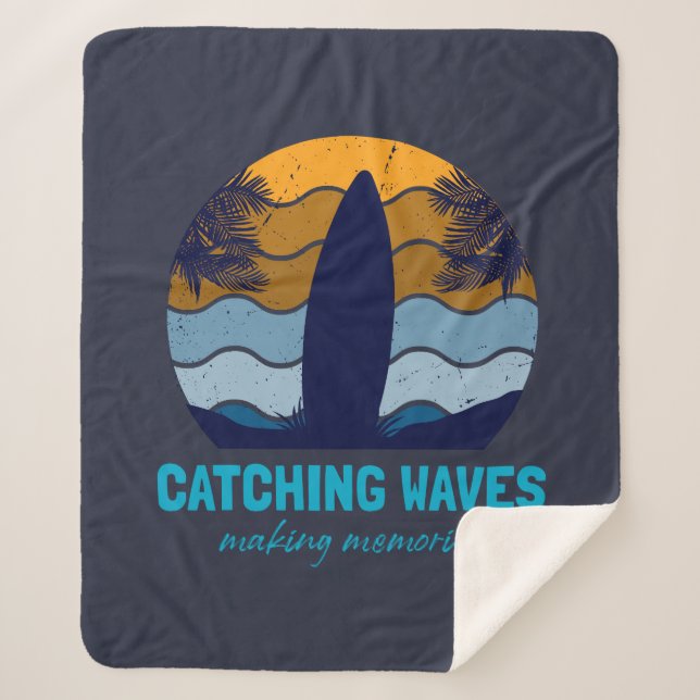 Couverture Sherpa Catching Waves Retro Surboard Beach Art (Devant)