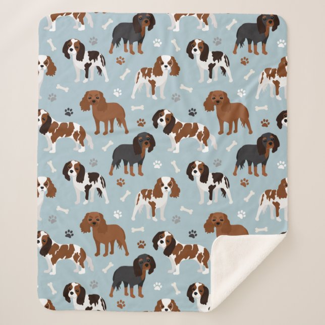 Couverture Sherpa Cavalier King Charles Spaniel Paws and Bones (Devant)