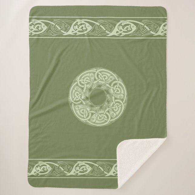 Couverture Sherpa Celtic Knotwork Fish in Green  (Devant)