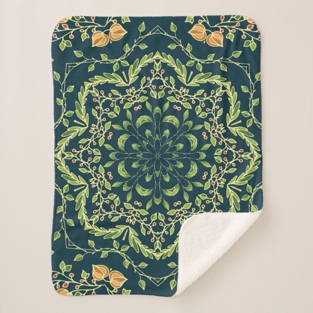 Couverture Sherpa Cercle floral motif avec fleurs, branches, feuille (Devant)