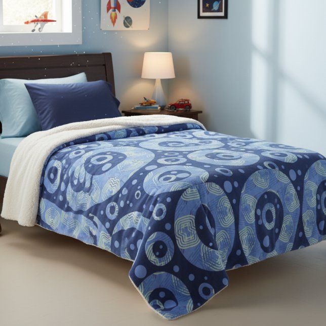 Couverture Sherpa Cercles bleus avec motif géométrique et points (Geometric electric blue fun for young or older. Its Modern and different)