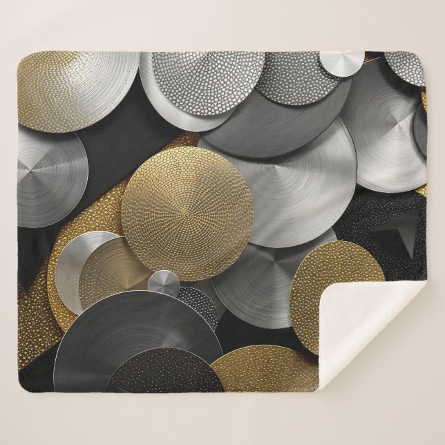 Couverture Sherpa Cercles géométriques modernes en or et argent (Devant (Horizontal))