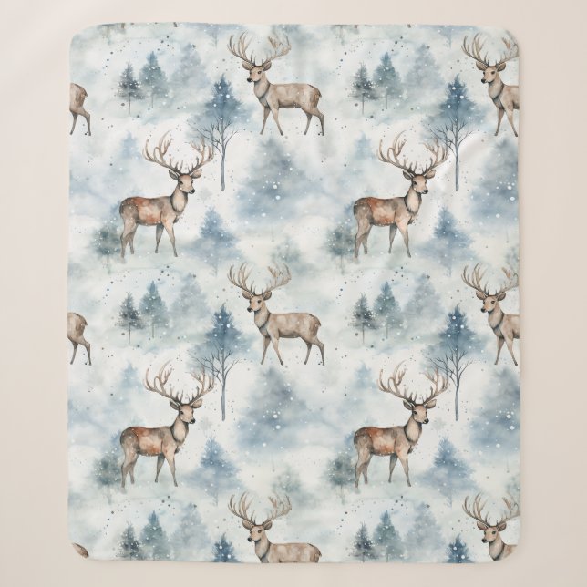 Couverture Sherpa Cerfs de la forêt aquarelle d'hiver (5) (Devant)